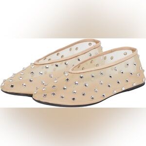 Women Flat Crystal Embellished Mesh Flats Rhinestone Ballet Slip On NEW
